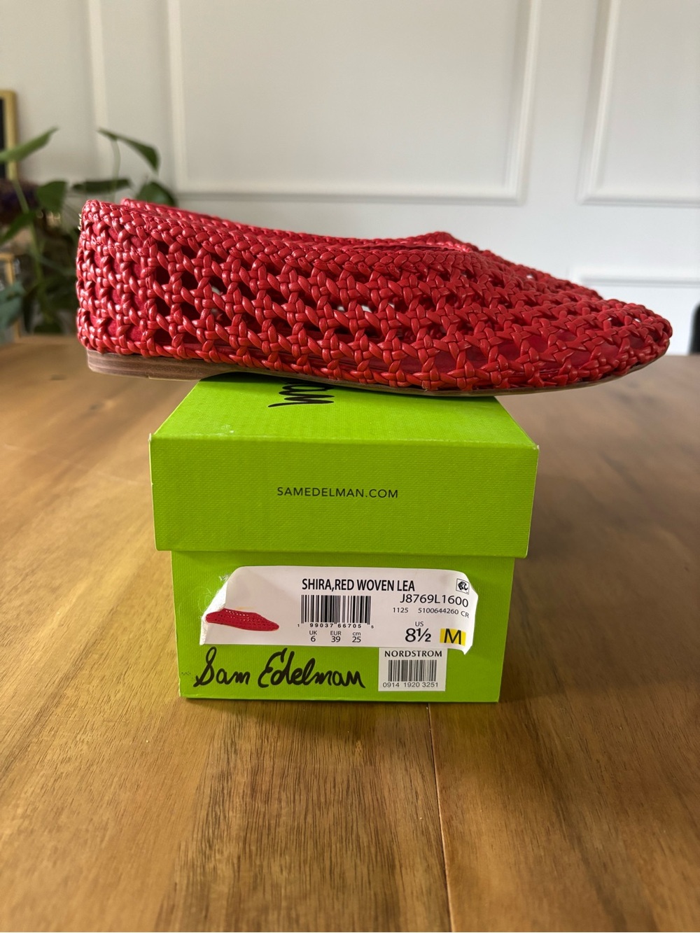 Sam Edelman Shira Red Woven Leather Slip-On Flats